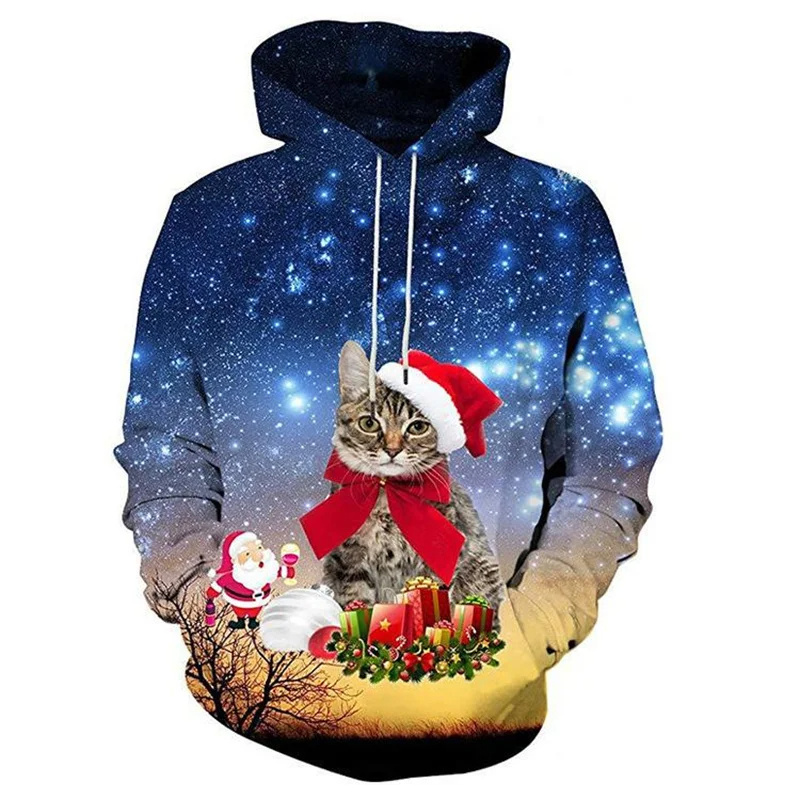Santa Claus Cat Pattern Hoodie – обзор и цена 3D Printing Rabbit